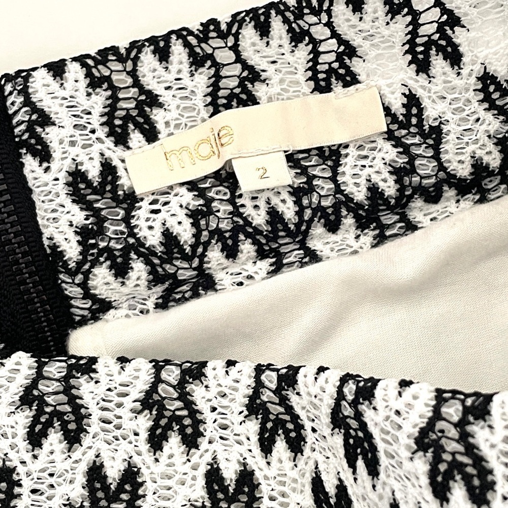 MAJE Josy Pleated Black and White Lace Midi Skirt - Picture 6 of 15